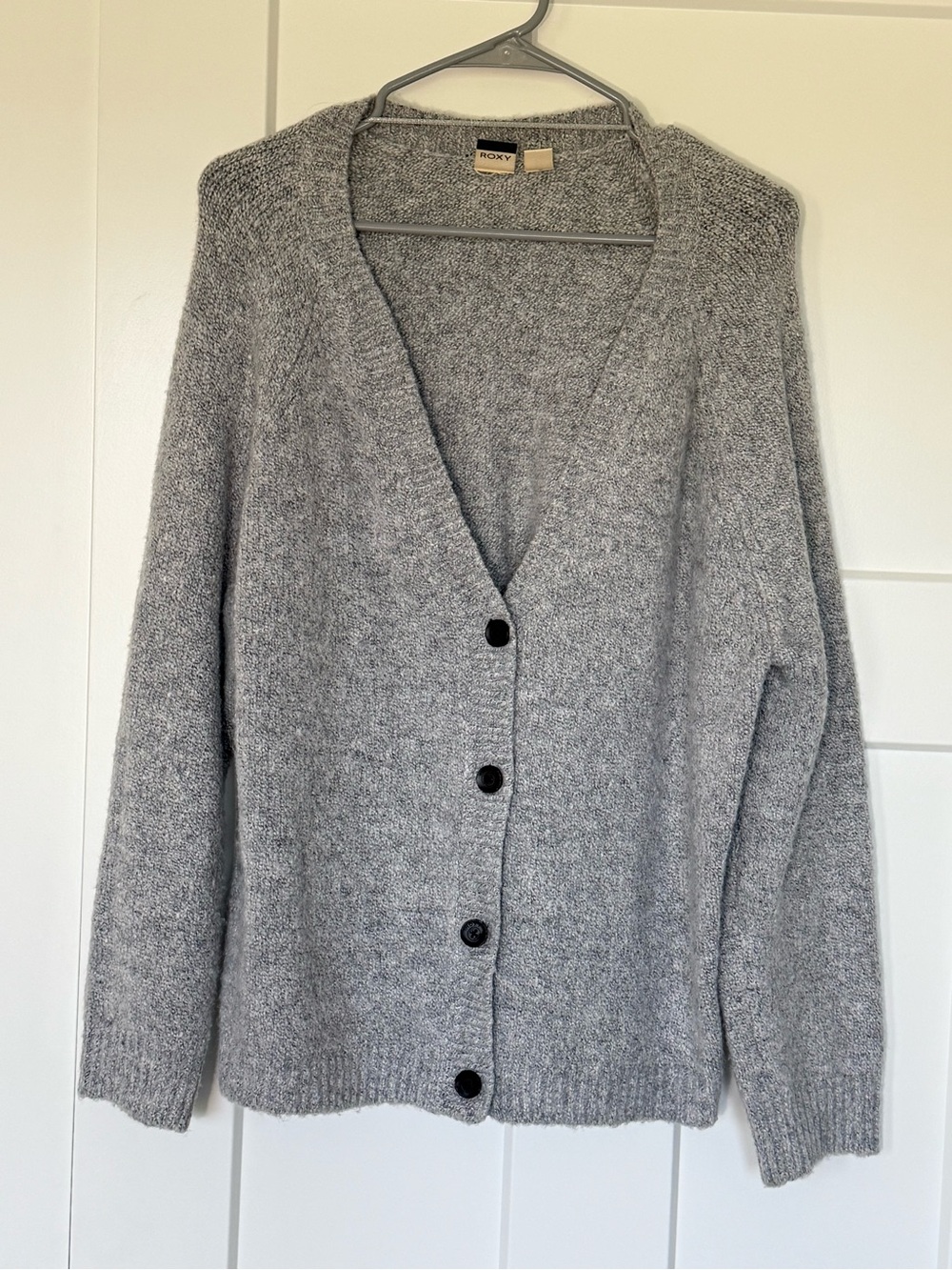 Roxy Gray V-Neck Button Front Cardigan